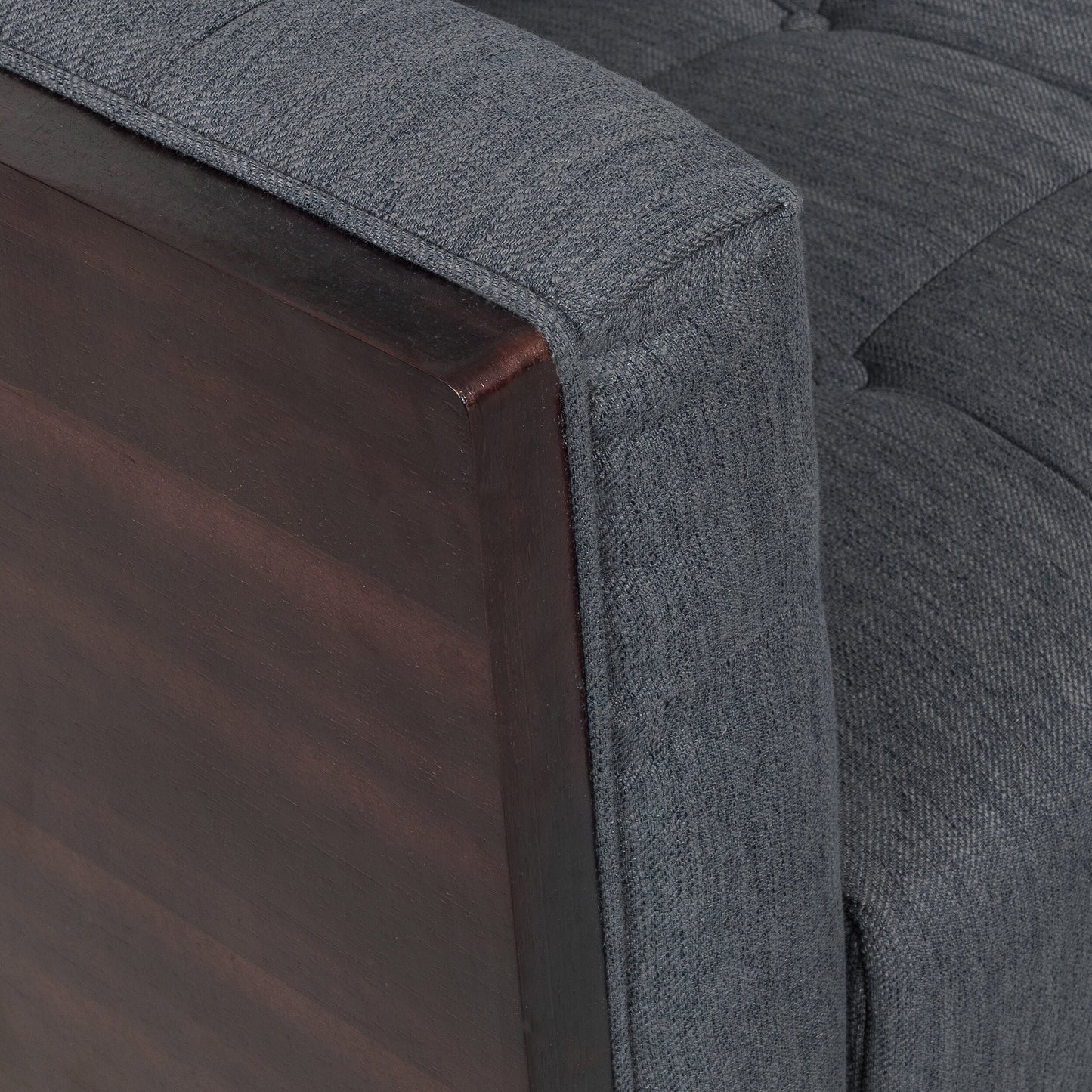 Charcoal Button Tufted 3-seater Sofa with Wood Legs