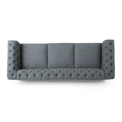 Charcoal Chesterfield Button Tufted 3-seater Sofa with Wood Legs
