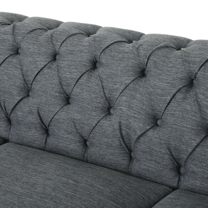 Charcoal Chesterfield Button Tufted 3-seater Sofa with Wood Legs