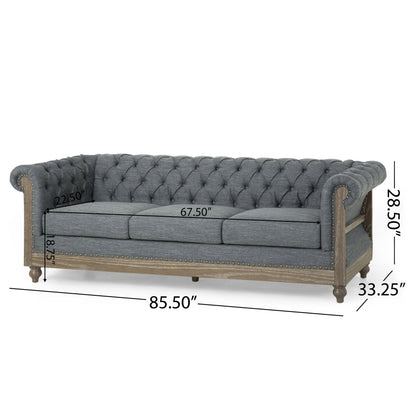 Charcoal Chesterfield Button Tufted 3-seater Sofa with Wood Legs