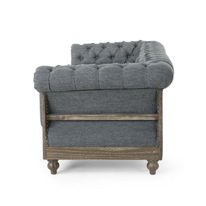 Charcoal Chesterfield Button Tufted 3-seater Sofa with Wood Legs