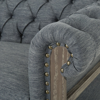 Charcoal Chesterfield Button Tufted 3-seater Sofa with Wood Legs