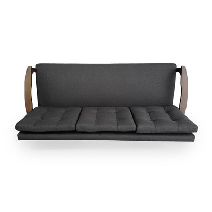 Charcoal Grey Mid Century 65.5 Button Tufted 3-seater Sofa with Rubberwood Legs for Living Room