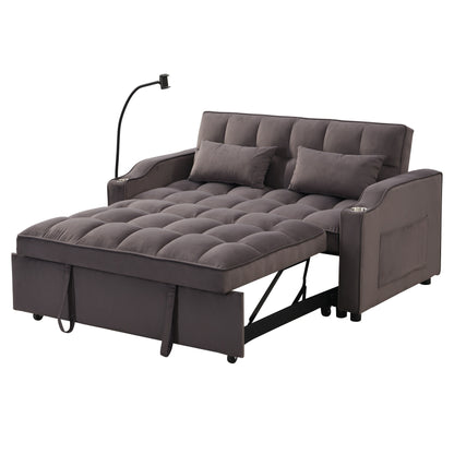 Charcoal Grey Modern Velvet 3 in 1 Convertible Sleeper Loveseat Futon Sofa with Adjustable Reclining Backrest and Toss Pillows