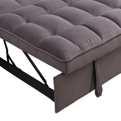 Charcoal Grey Modern Velvet 3 in 1 Convertible Sleeper Loveseat Futon Sofa with Adjustable Reclining Backrest and Toss Pillows
