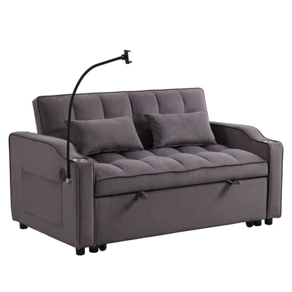 Charcoal Grey Modern Velvet 3 in 1 Convertible Sleeper Loveseat Futon Sofa with Adjustable Reclining Backrest and Toss Pillows