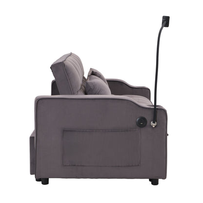 Charcoal Grey Modern Velvet 3 in 1 Convertible Sleeper Loveseat Futon Sofa with Adjustable Reclining Backrest and Toss Pillows