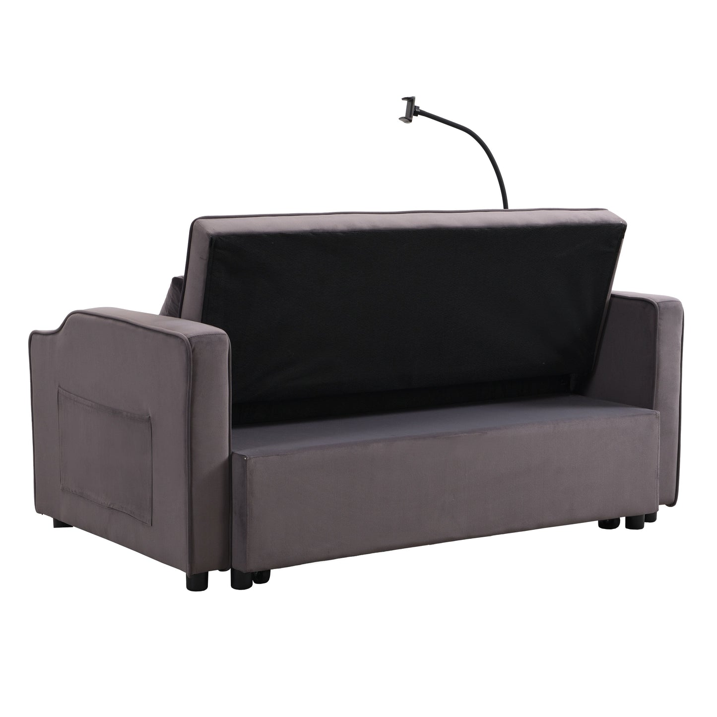 Charcoal Grey Modern Velvet 3 in 1 Convertible Sleeper Loveseat Futon Sofa with Adjustable Reclining Backrest and Toss Pillows