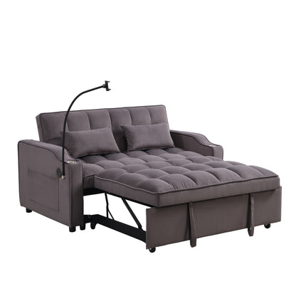 Charcoal Grey Modern Velvet 3 in 1 Convertible Sleeper Loveseat Futon Sofa with Adjustable Reclining Backrest and Toss Pillows