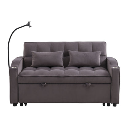 Charcoal Grey Modern Velvet 3 in 1 Convertible Sleeper Loveseat Futon Sofa with Adjustable Reclining Backrest and Toss Pillows