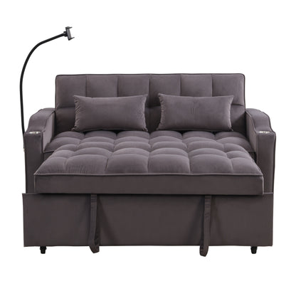 Charcoal Grey Modern Velvet 3 in 1 Convertible Sleeper Loveseat Futon Sofa with Adjustable Reclining Backrest and Toss Pillows