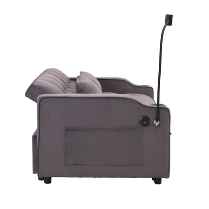 Charcoal Grey Modern Velvet 3 in 1 Convertible Sleeper Loveseat Futon Sofa with Adjustable Reclining Backrest and Toss Pillows