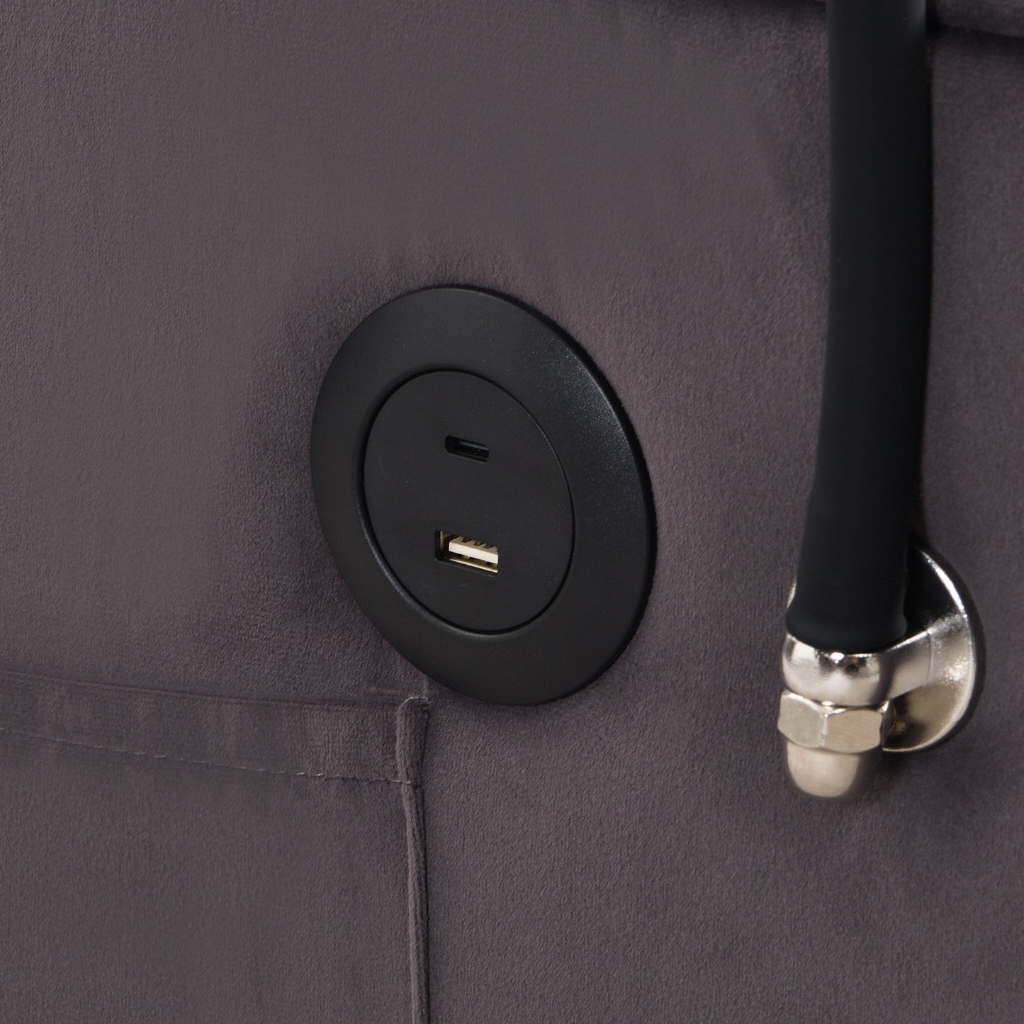 Charcoal Grey Velvet Sofa Bed with Trundle Full Size Convertible Adjustable Back USB Charging Easy Assembly
