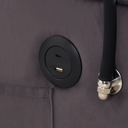 Charcoal Grey Velvet Sofa Bed with Trundle Full Size Convertible Adjustable Back USB Charging Easy Assembly