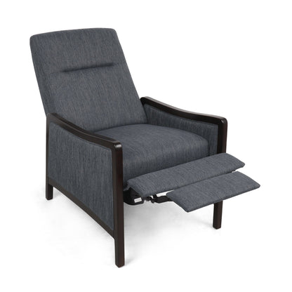 Charcoal Mid-Century Upholstered Push-Back Recliner with Footrest and Birch Wood Frame