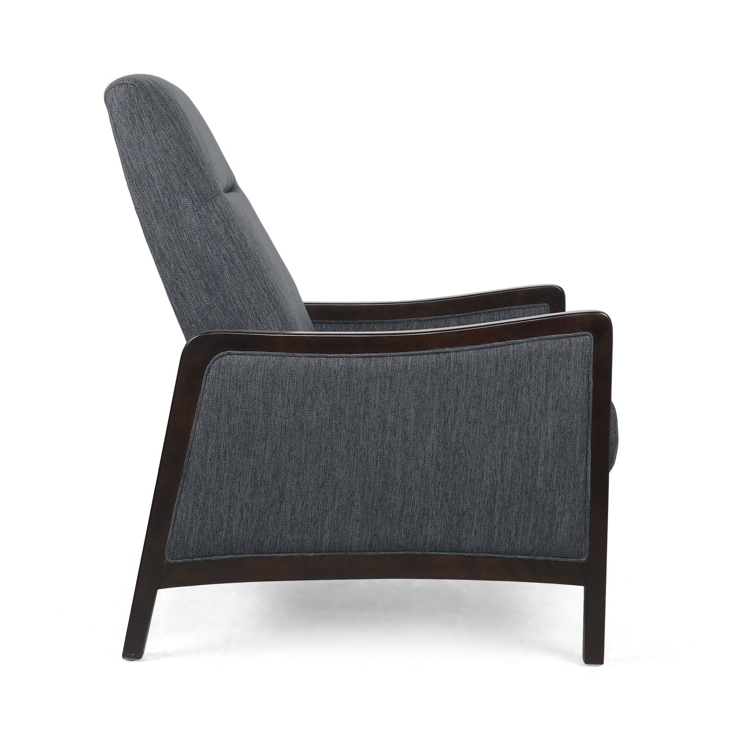 Charcoal Mid-Century Upholstered Push-Back Recliner with Footrest and Birch Wood Frame