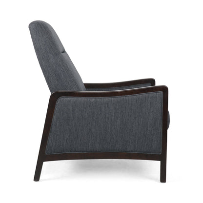 Charcoal Mid-Century Upholstered Push-Back Recliner with Footrest and Birch Wood Frame