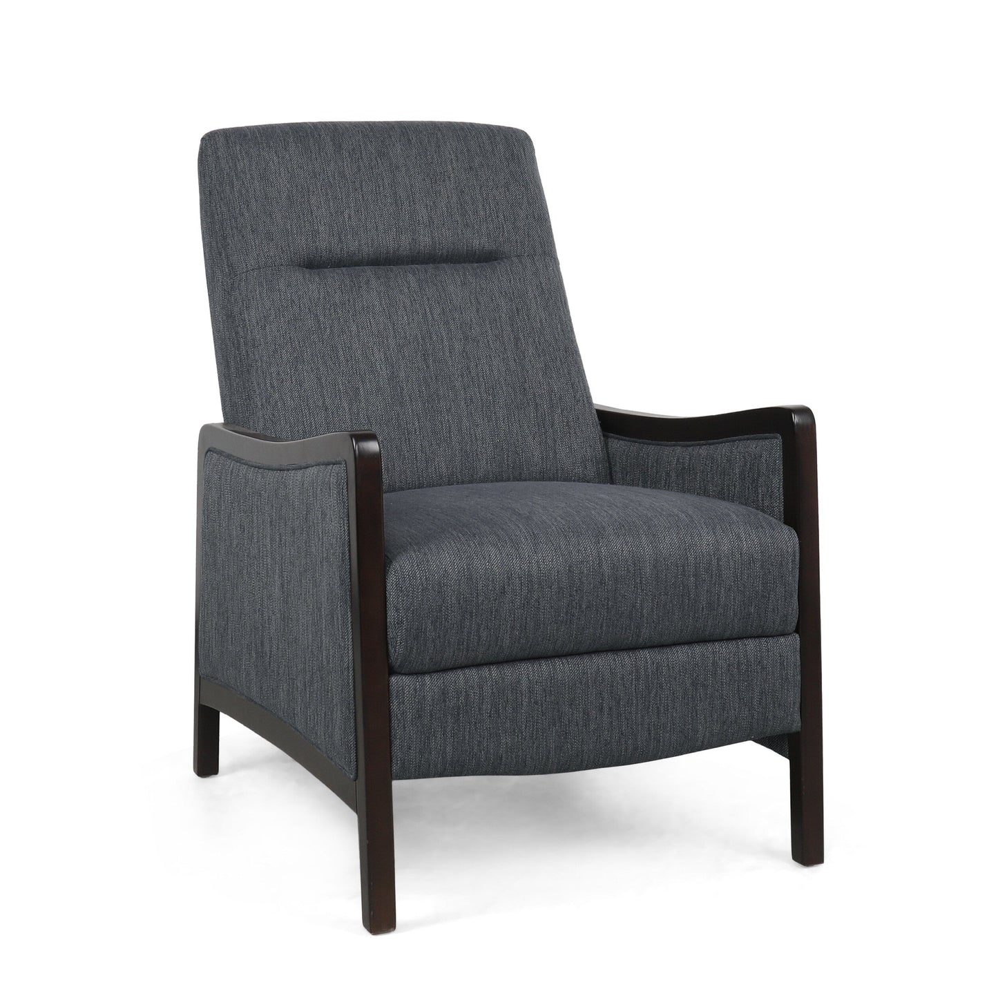 Charcoal Mid-Century Upholstered Push-Back Recliner with Footrest and Birch Wood Frame