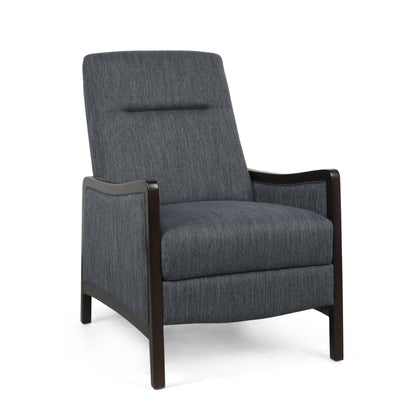Charcoal Mid-Century Upholstered Push-Back Recliner with Footrest and Birch Wood Frame