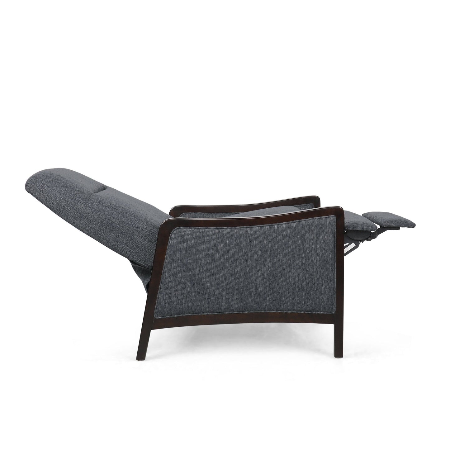 Charcoal Mid-Century Upholstered Push-Back Recliner with Footrest and Birch Wood Frame