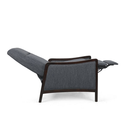 Charcoal Mid-Century Upholstered Push-Back Recliner with Footrest and Birch Wood Frame