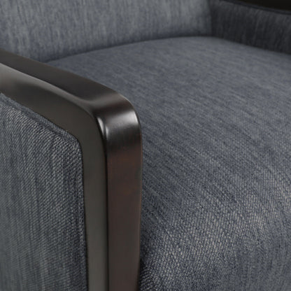 Charcoal Mid-Century Upholstered Push-Back Recliner with Footrest and Birch Wood Frame