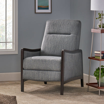 Charcoal Mid-Century Upholstered Push-Back Recliner with Footrest and Birch Wood Frame
