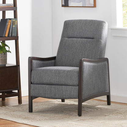 Charcoal Mid-Century Upholstered Push-Back Recliner with Footrest and Birch Wood Frame