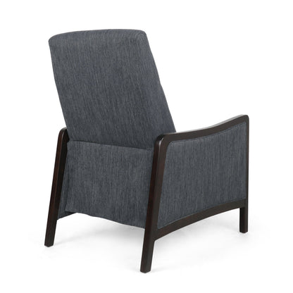Charcoal Mid-Century Upholstered Push-Back Recliner with Footrest and Birch Wood Frame