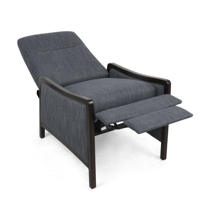 Charcoal Mid-Century Upholstered Push-Back Recliner with Footrest and Birch Wood Frame
