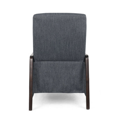 Charcoal Mid-Century Upholstered Push-Back Recliner with Footrest and Birch Wood Frame