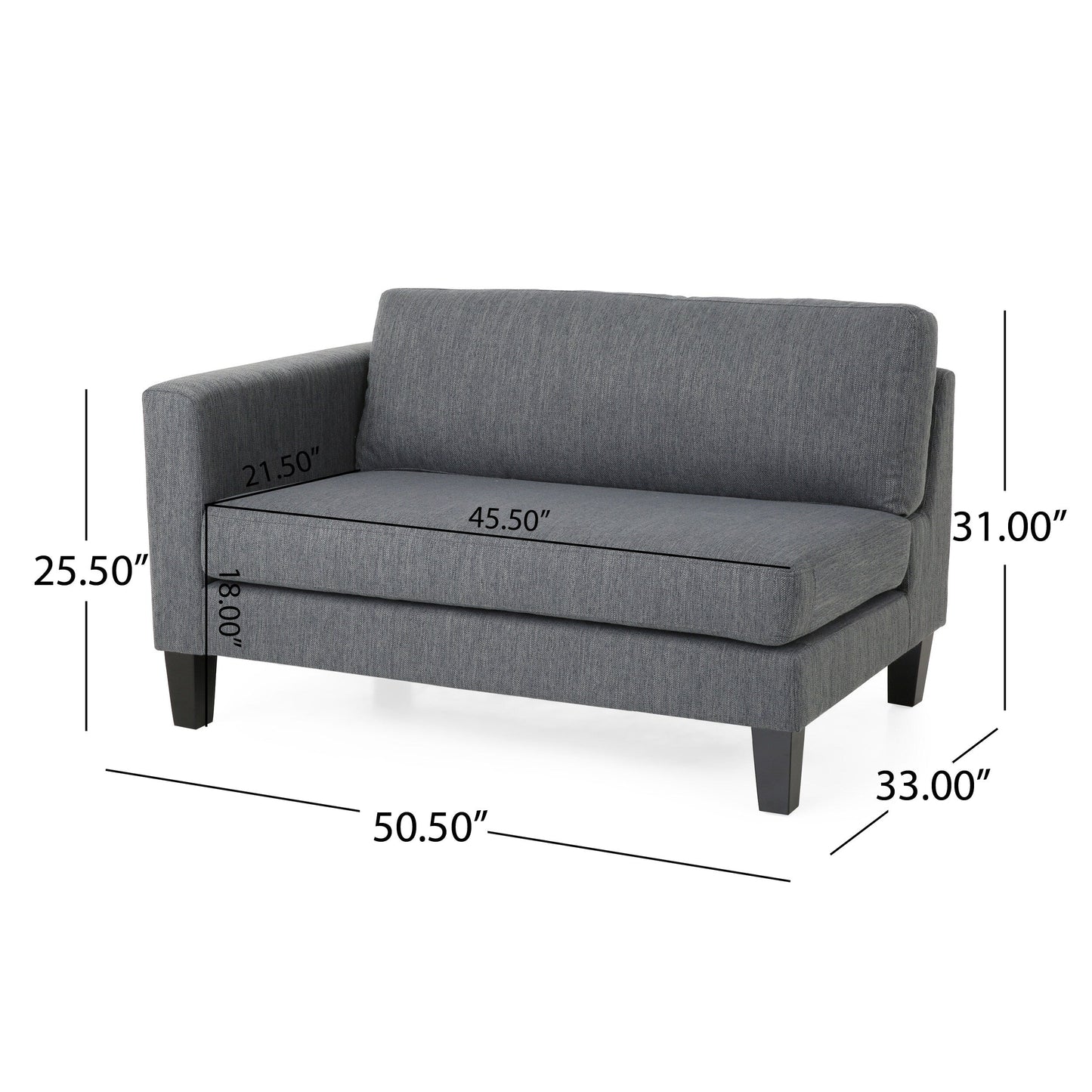 Charcoal Modern 101 3-seater Sofa with Wood Legs and Two Pillows for Living Room