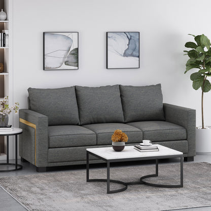 Charcoal Modern 80.25 3-seater Upholstered Sofa with Pillows amd Wood Legs for Living Room