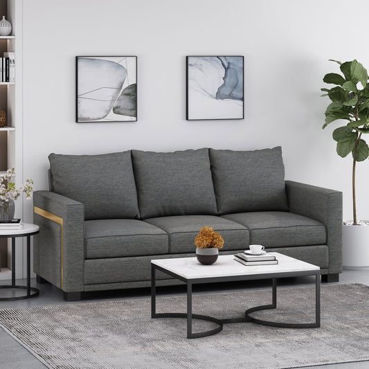 Charcoal Modern 80.25 3-seater Upholstered Sofa with Pillows amd Wood Legs for Living Room