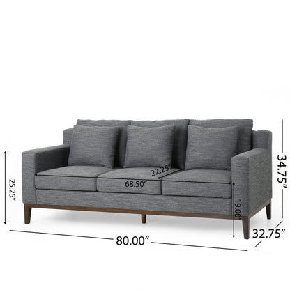 Charcoal Modern 80 3-seater Sofa with Wood Legs and Matching Pillows for Living Room