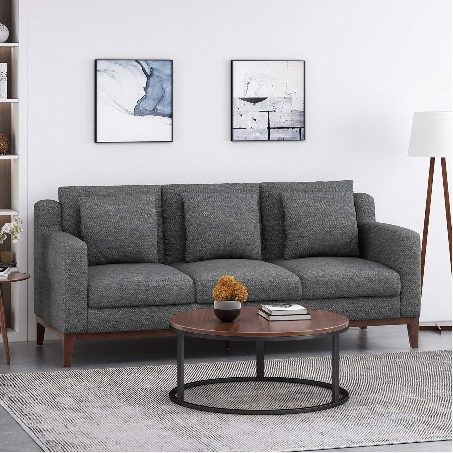 Charcoal Modern 80 3-seater Sofa with Wood Legs and Matching Pillows for Living Room