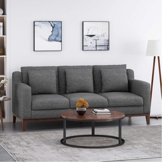 Charcoal Modern 80 3-seater Sofa with Wood Legs and Matching Pillows for Living Room