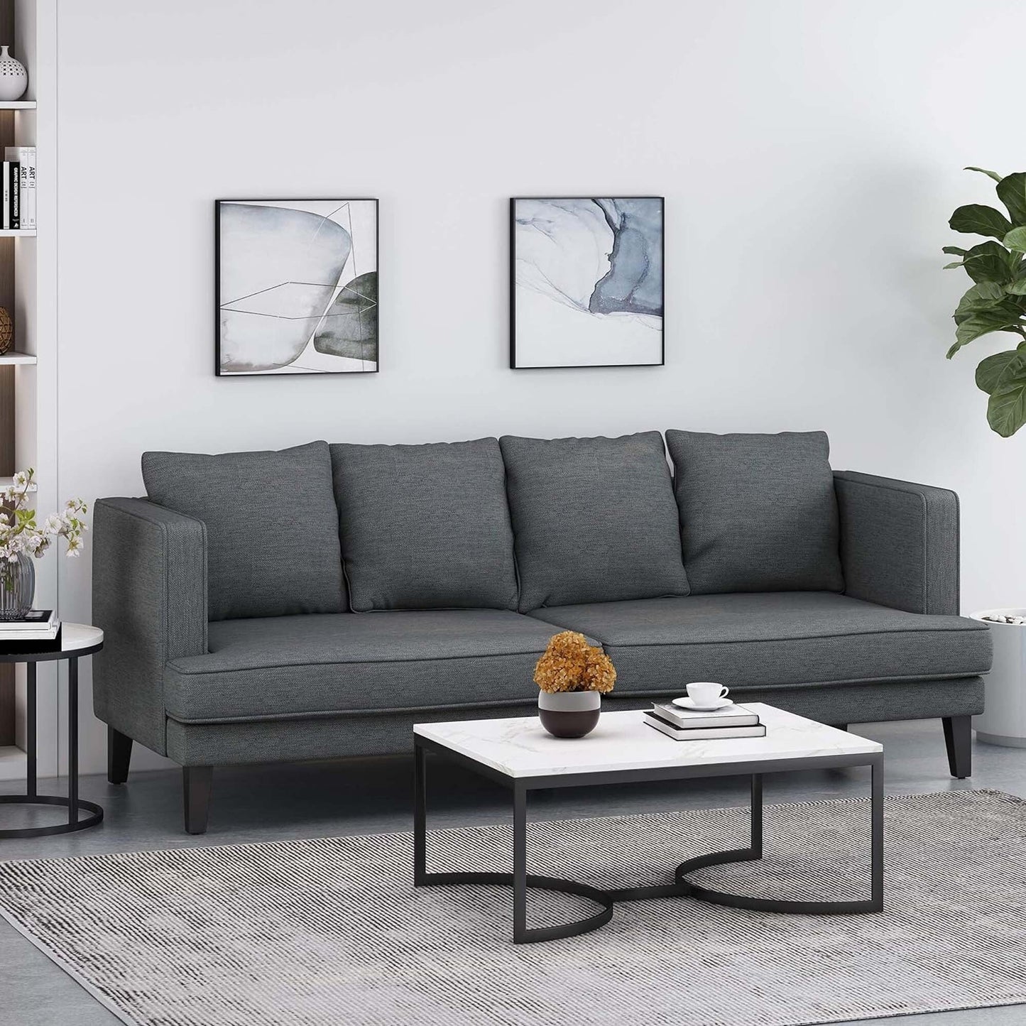 Charcoal Modern 86 3-seater Sofa with Wood Legs and Tufted Back for Living Room