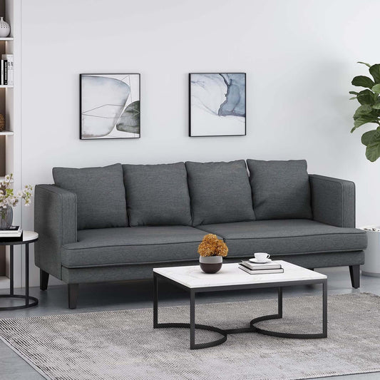 Charcoal Modern 86 3-seater Sofa with Wood Legs and Tufted Back for Living Room