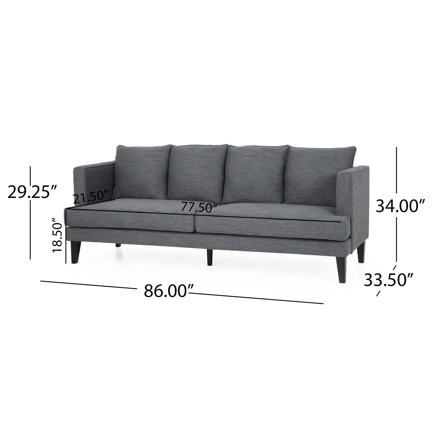 Charcoal Modern 86 3-seater Sofa with Wood Legs and Tufted Back for Living Room