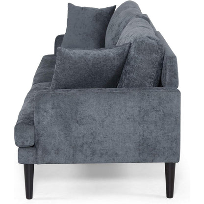 Charcoal Modern 96.25 Upholstered 3-seater Sofa with Wood Legs and Accent Pillows for Living Room