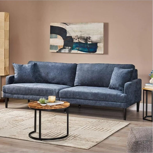 Charcoal Modern 96.25 Upholstered 3-seater Sofa with Wood Legs and Accent Pillows for Living Room