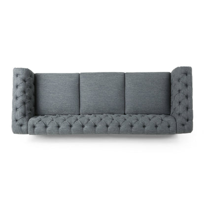 Charcoal Retro Style 85.5 Chesterfield Button Tufted 3-seater Sofa with Wood Legs for Living Room
