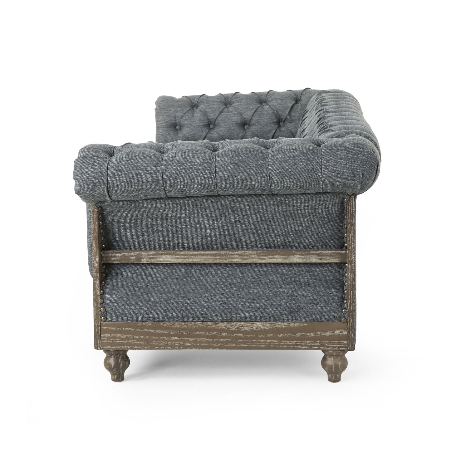 Charcoal Retro Style 85.5 Chesterfield Button Tufted 3-seater Sofa with Wood Legs for Living Room