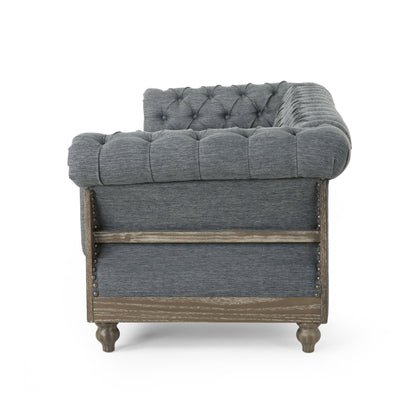 Charcoal Retro Style 85.5 Chesterfield Button Tufted 3-seater Sofa with Wood Legs for Living Room