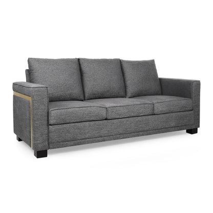Charcoal Upholstered 3-seater Sofa with Pillows and Wood Legs
