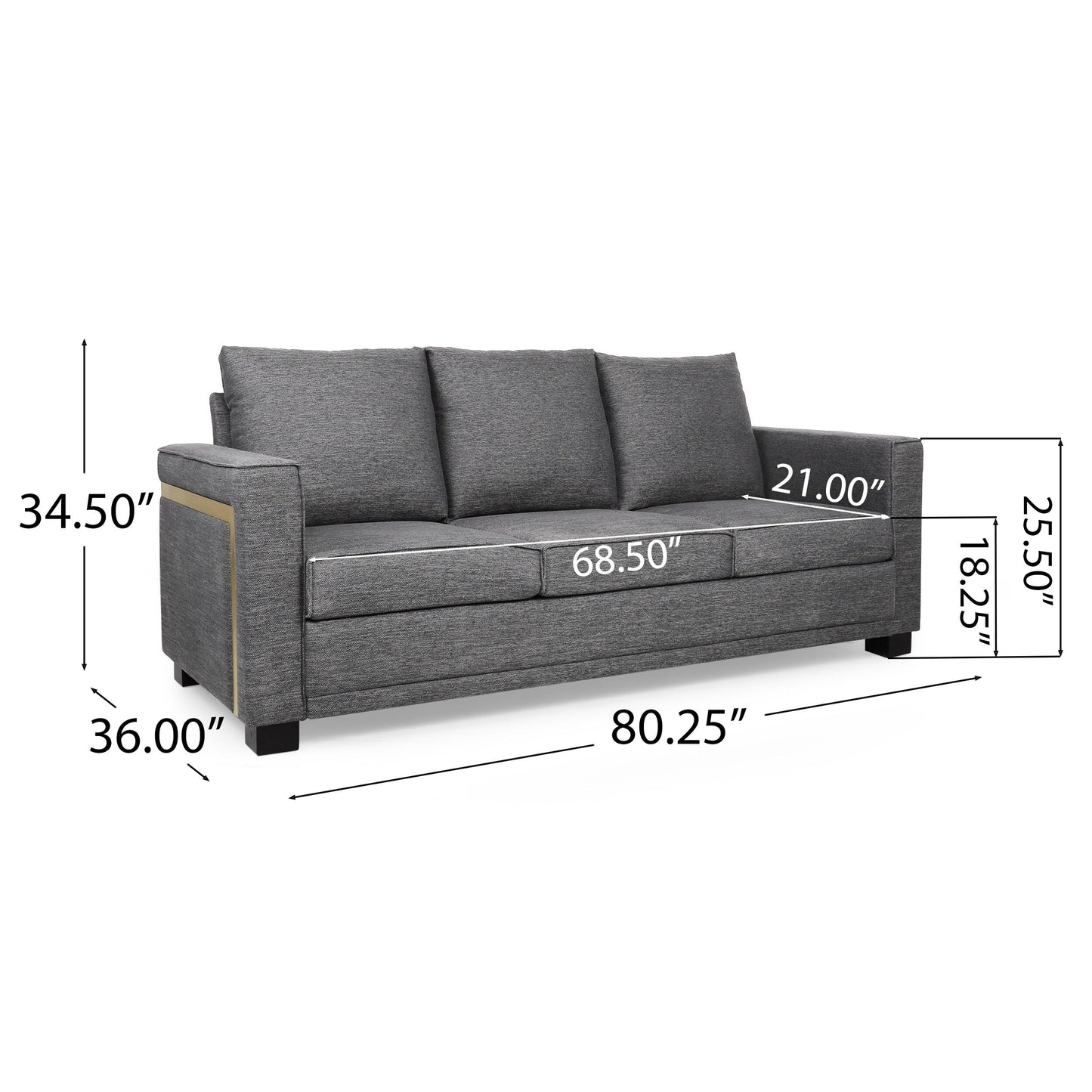 Charcoal Upholstered 3-seater Sofa with Pillows and Wood Legs