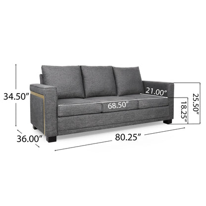 Charcoal Upholstered 3-seater Sofa with Pillows and Wood Legs