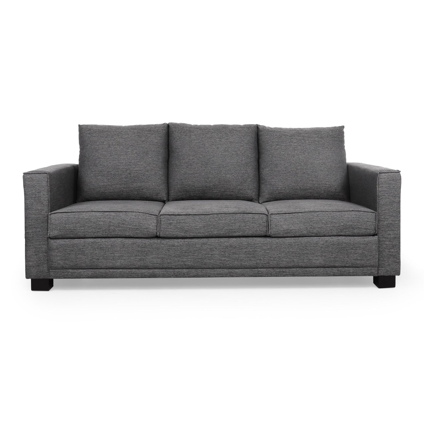Charcoal Upholstered 3-seater Sofa with Pillows and Wood Legs