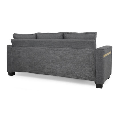 Charcoal Upholstered 3-seater Sofa with Pillows and Wood Legs